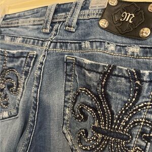 Miss Me Blue Boot Cut Jeans with Rhinestone Embellishments